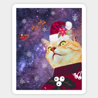 Cosmic Cat says Happy Holidays Sticker